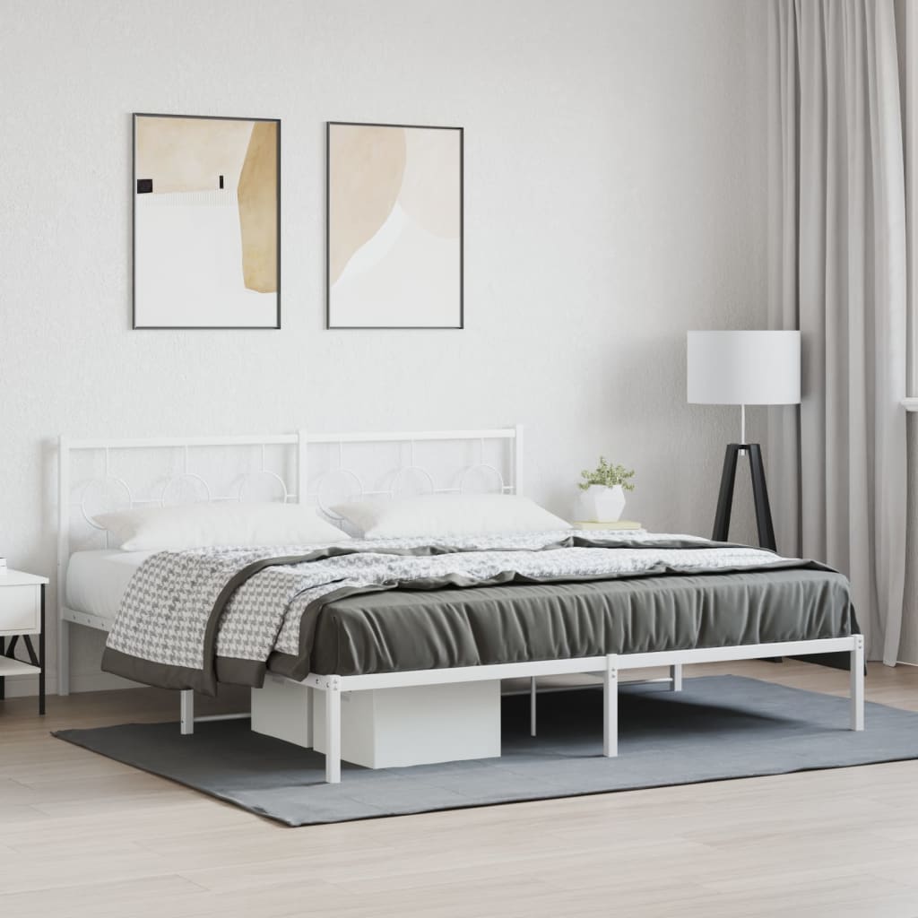 vidaXL Metal Bed Frame without Mattress with Headboard White 183x213cm