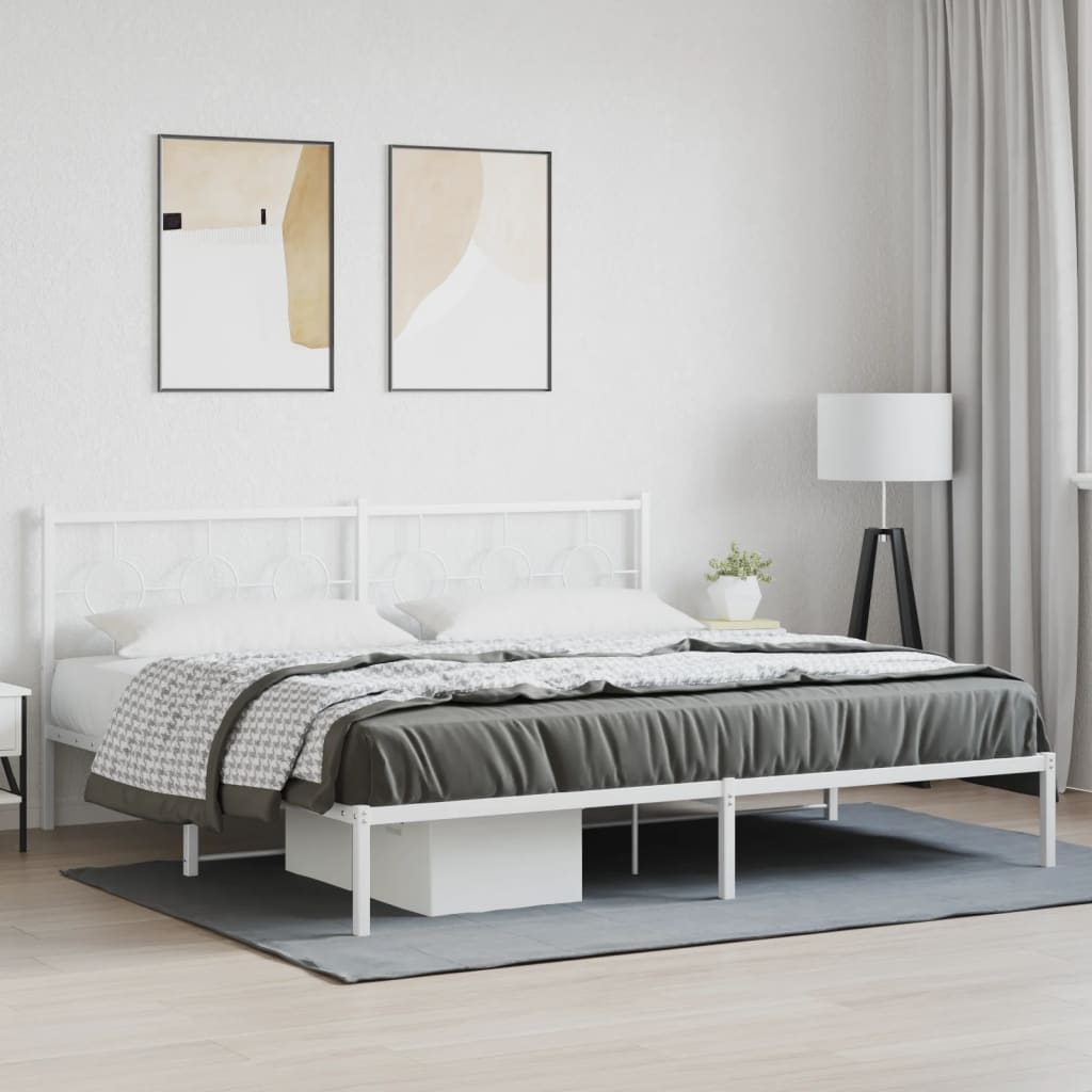 vidaXL Metal Bed Frame without Mattress with Headboard White 200x200cm