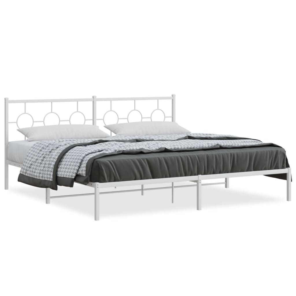 vidaXL Metal Bed Frame without Mattress with Headboard White 200x200cm