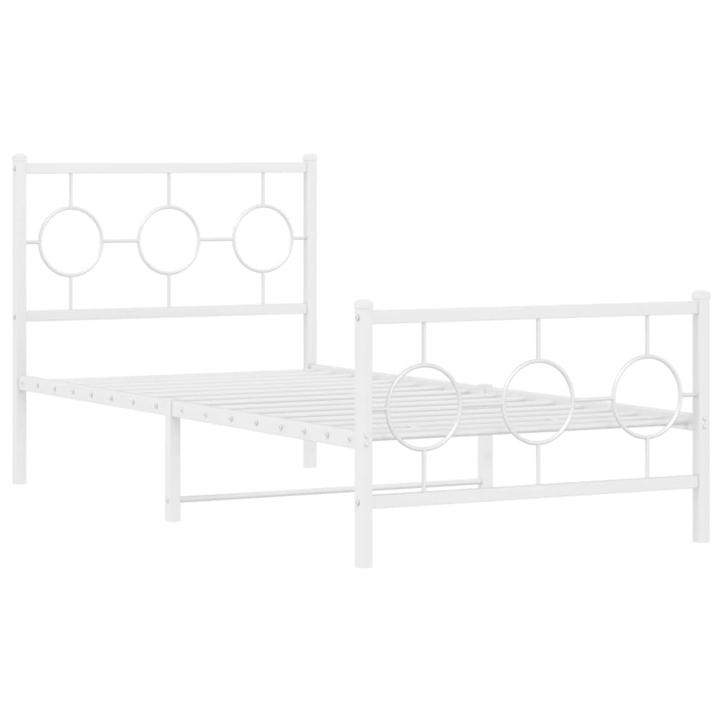 vidaXL Metal Bed Frame without Mattress with Footboard White 90x190cm