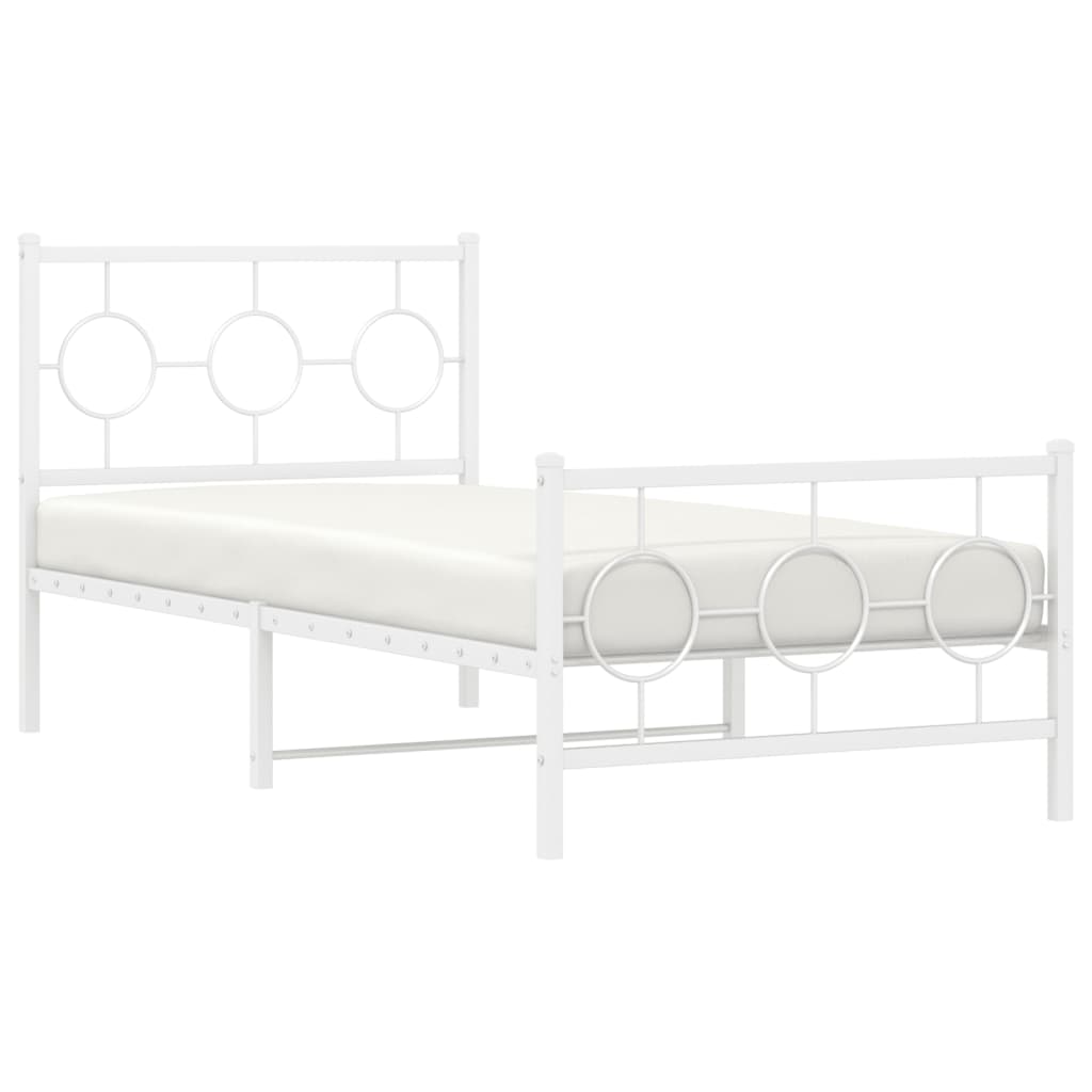 vidaXL Metal Bed Frame without Mattress with Footboard White 90x190cm