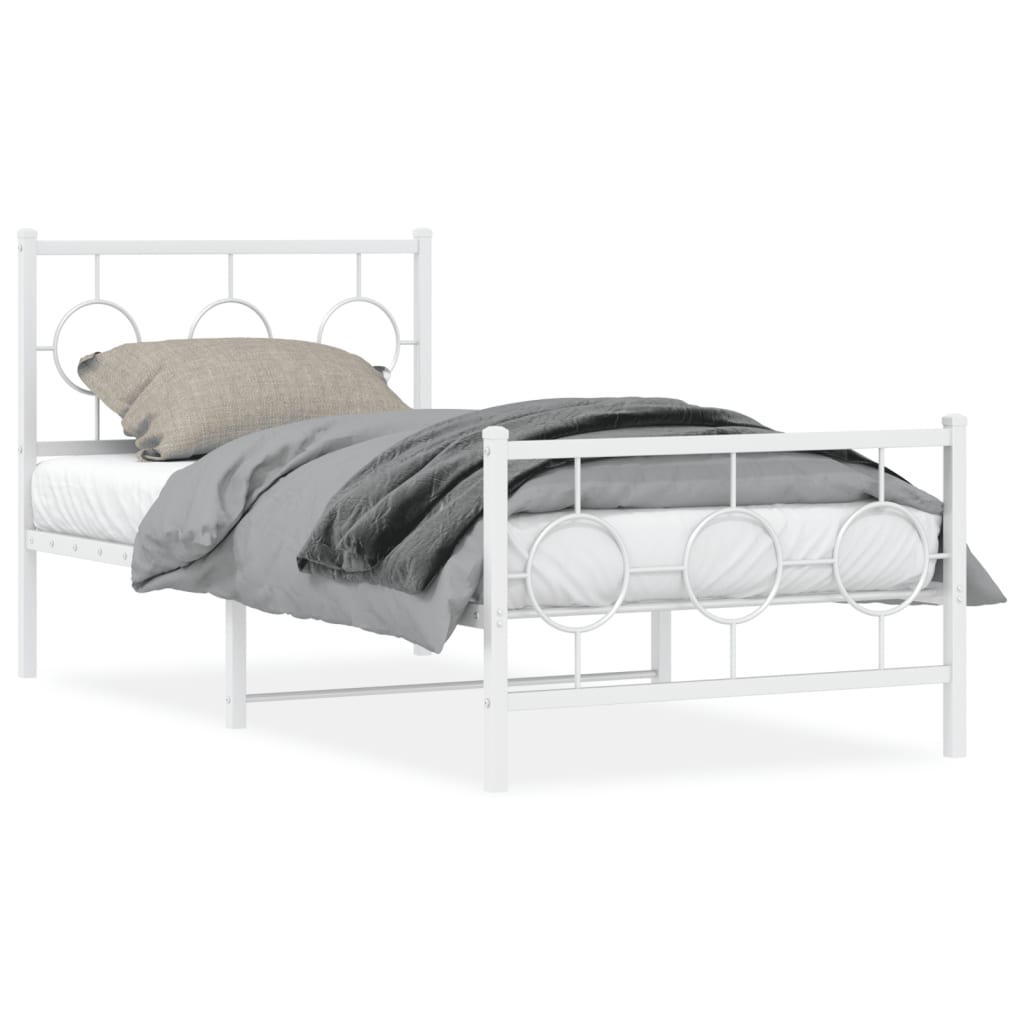 vidaXL Metal Bed Frame without Mattress with Footboard White 90x190cm