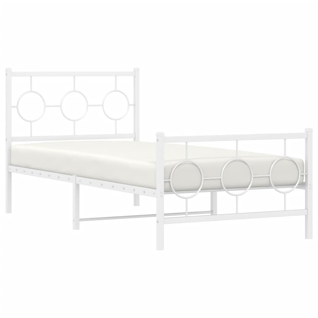 vidaXL Metal Bed Frame without Mattress with Footboard White 90x200cm