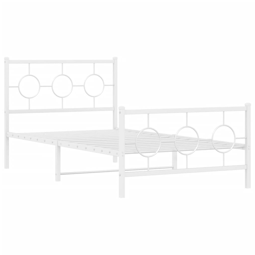 vidaXL Metal Bed Frame without Mattress with Footboard White 100x190cm