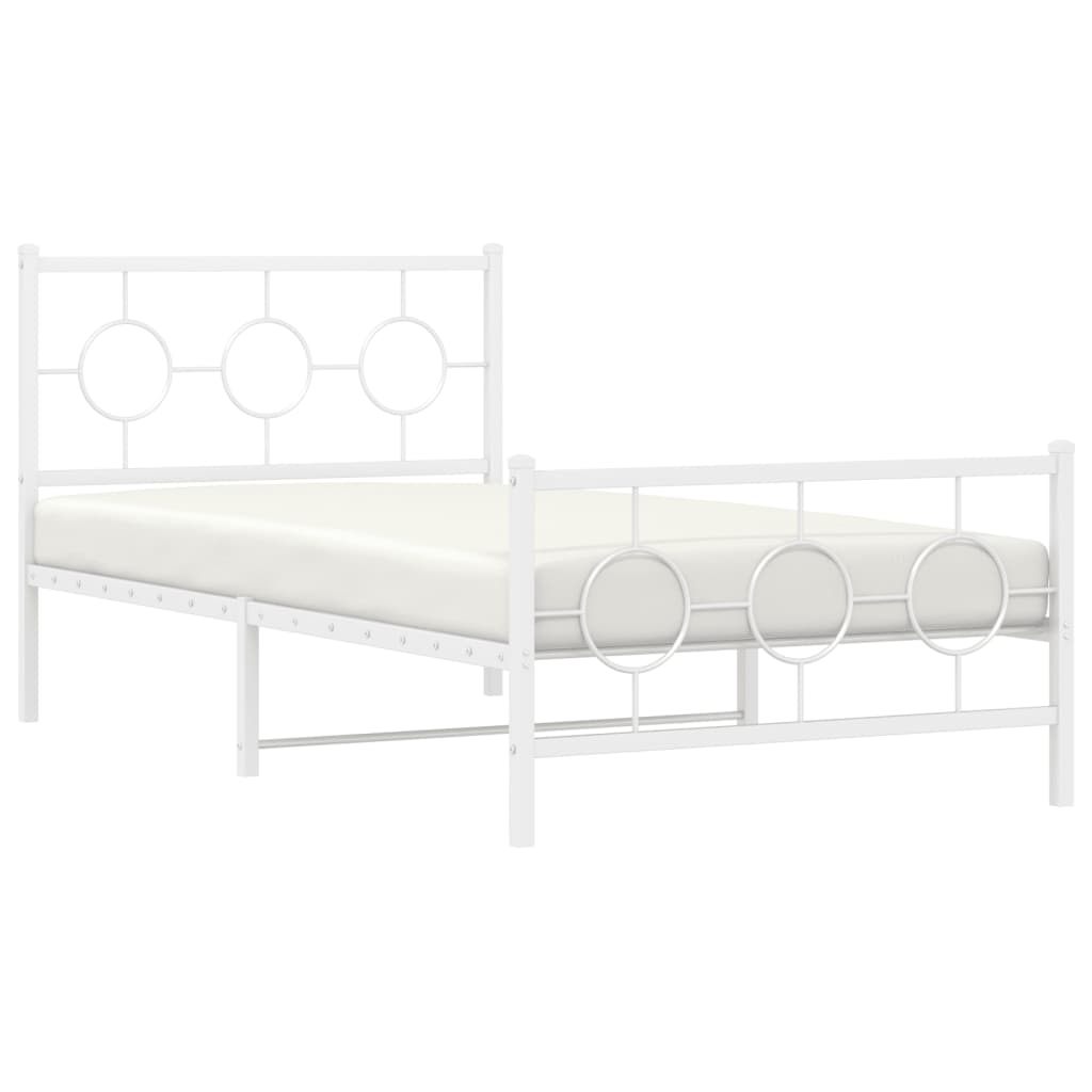 vidaXL Metal Bed Frame without Mattress with Footboard White 100x190cm