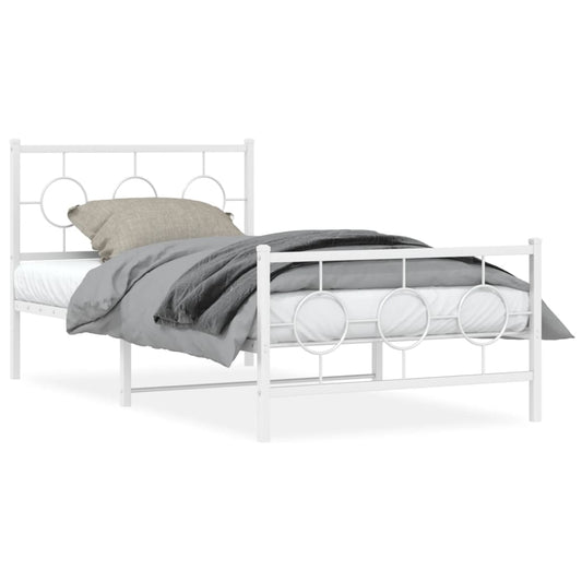 vidaXL Metal Bed Frame without Mattress with Footboard White 100x190cm