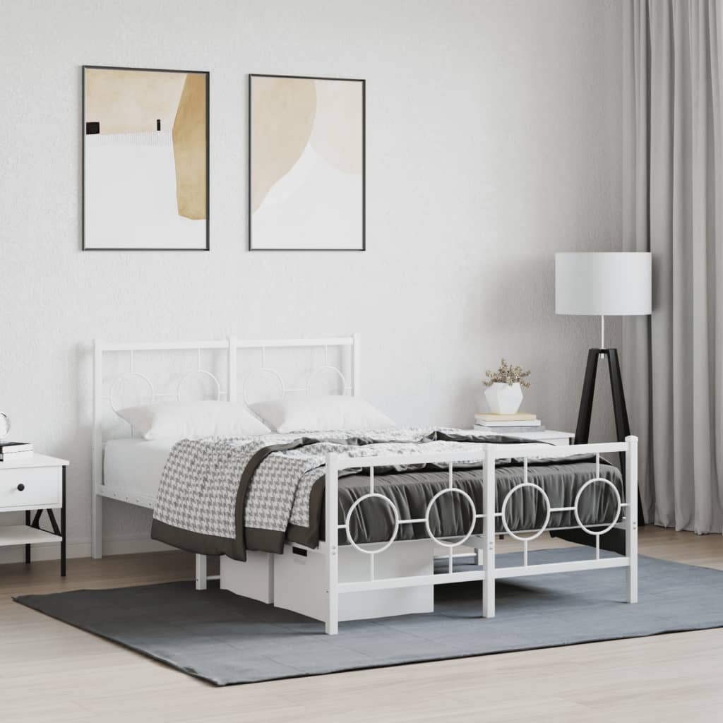 vidaXL Metal Bed Frame without Mattress with Footboard White 120x190cm