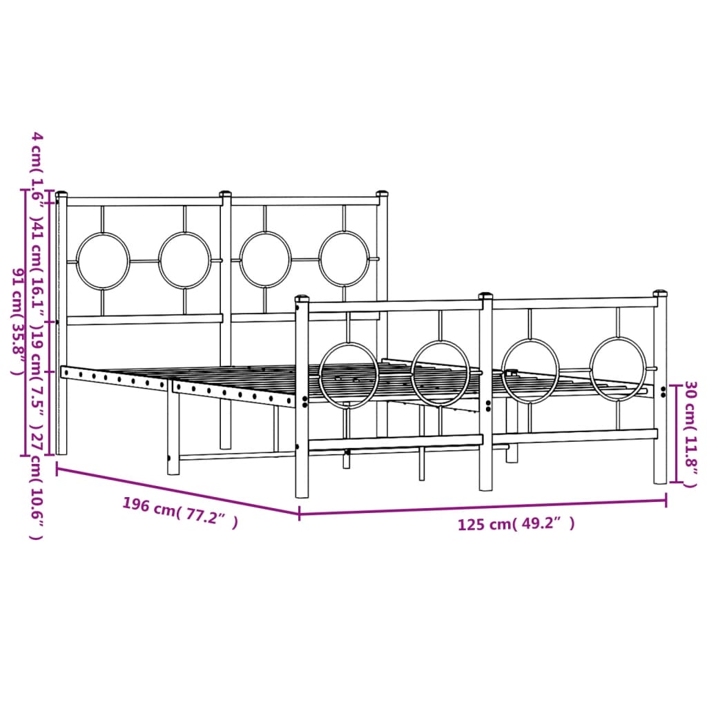 vidaXL Metal Bed Frame without Mattress with Footboard White 120x190cm