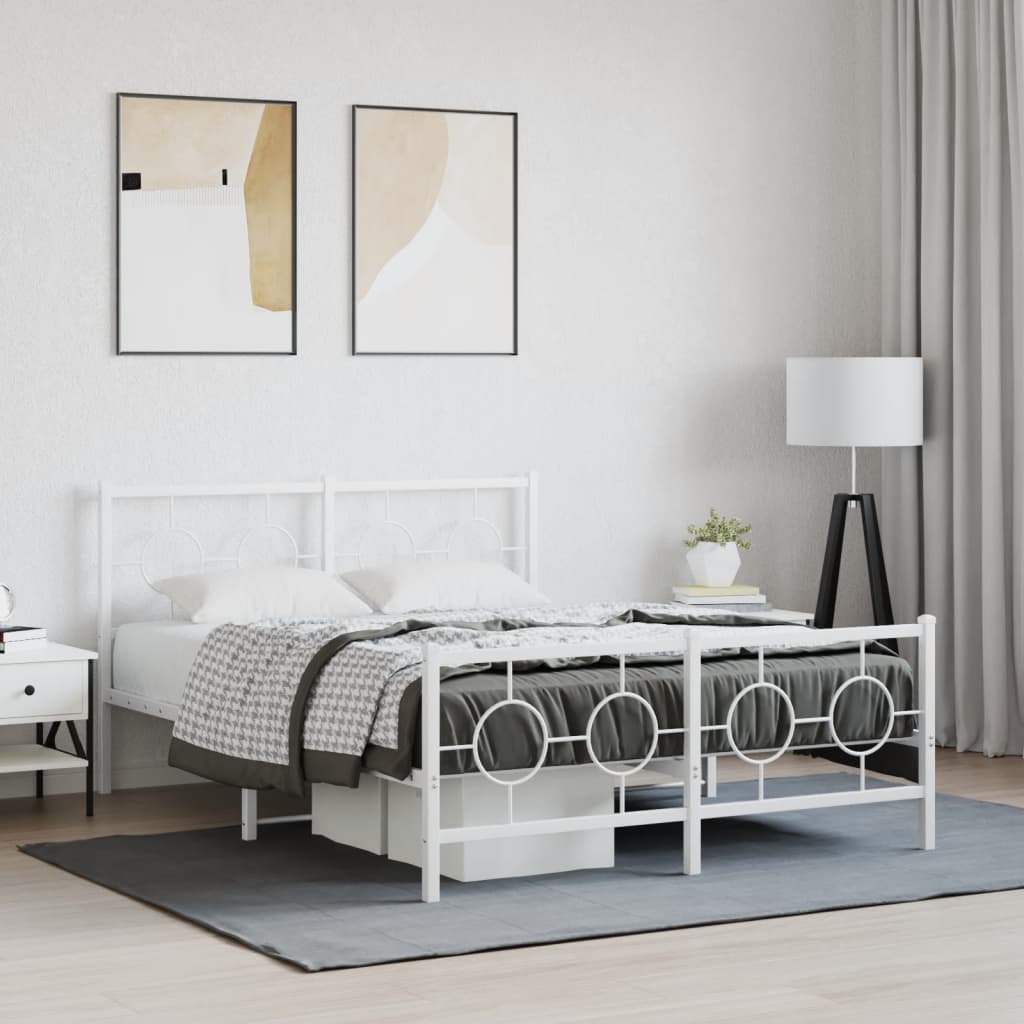 vidaXL Metal Bed Frame without Mattress with Footboard White 135x190cm