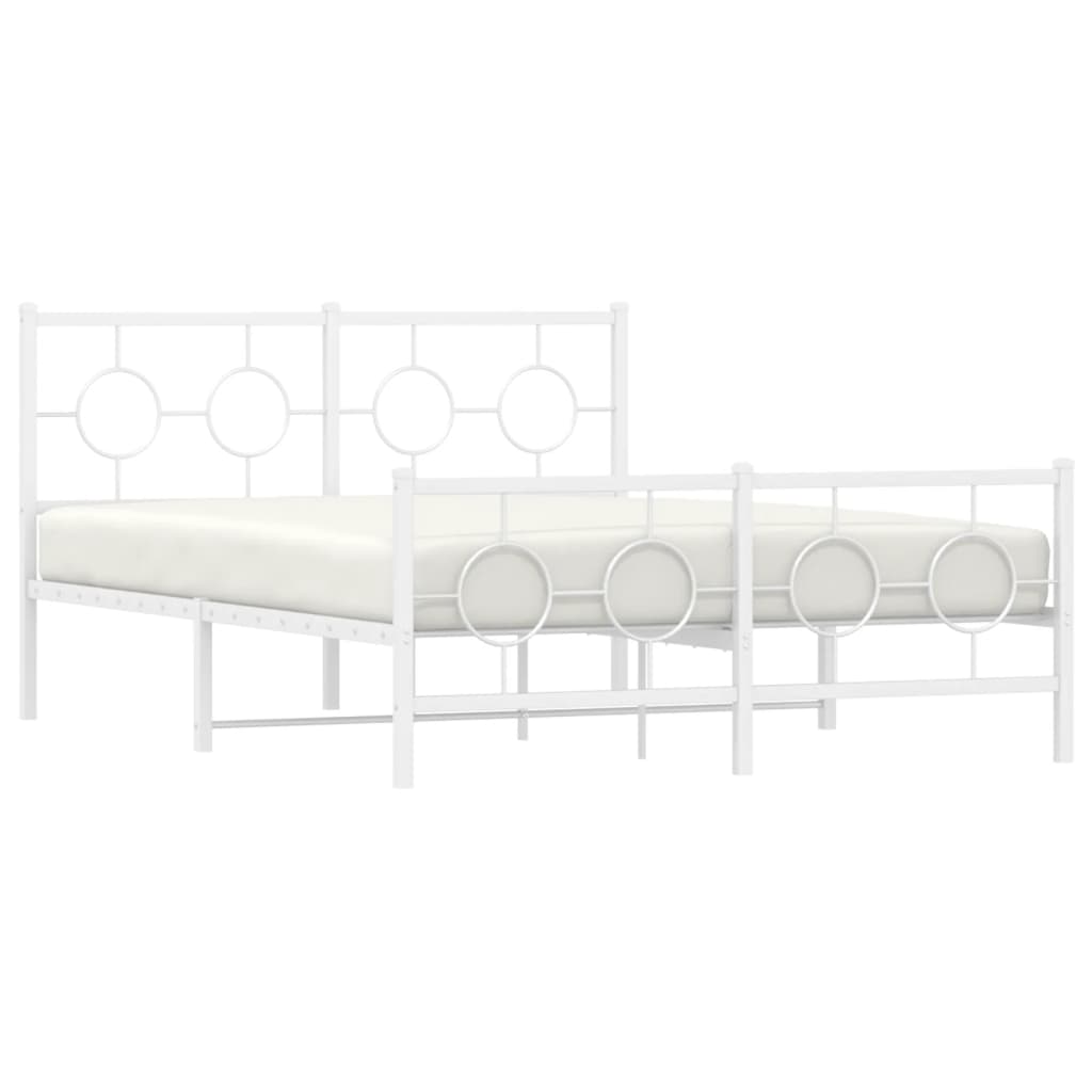 vidaXL Metal Bed Frame without Mattress with Footboard White 135x190cm