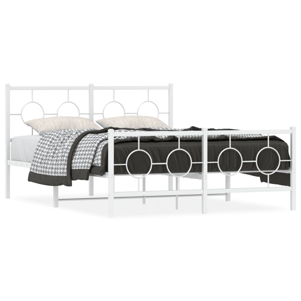 vidaXL Metal Bed Frame without Mattress with Footboard White 135x190cm