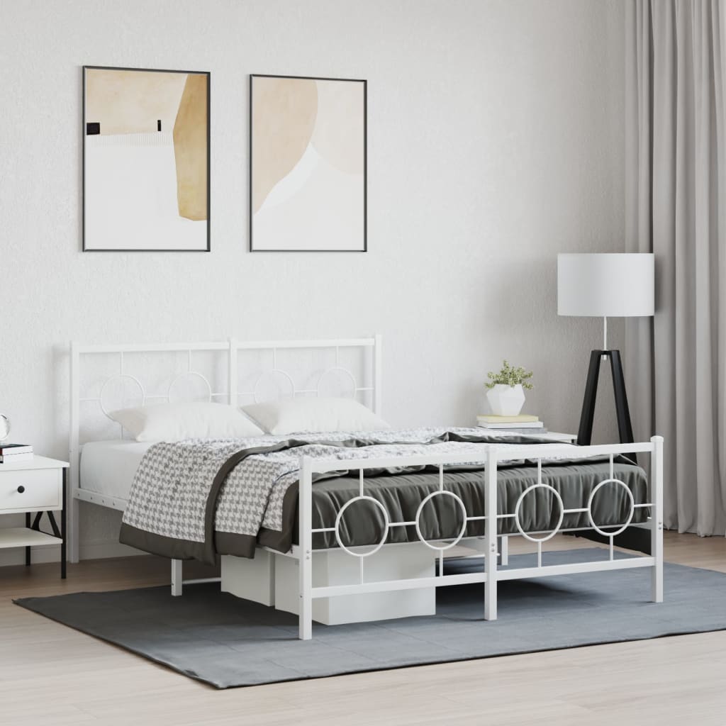 vidaXL Metal Bed Frame without Mattress with Footboard White 140x190cm