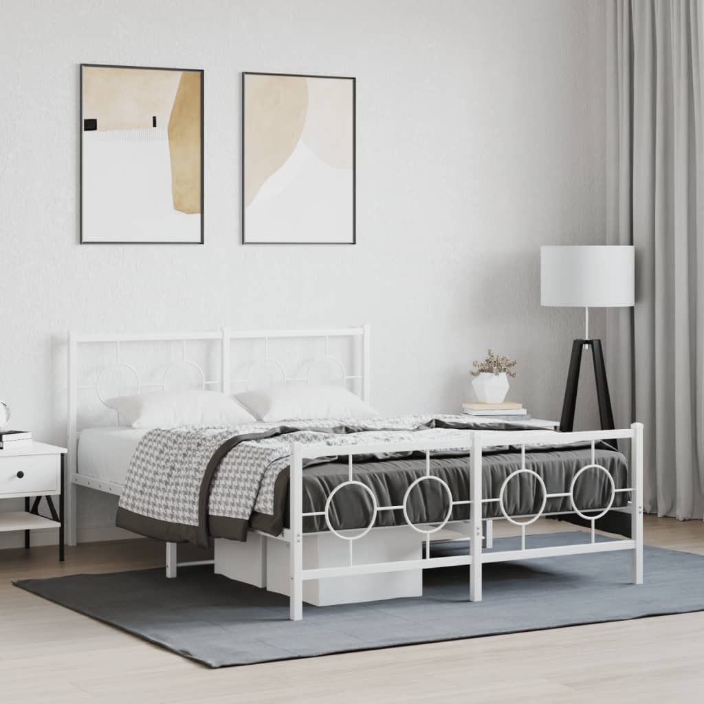 vidaXL Metal Bed Frame without Mattress with Footboard White 140x200cm