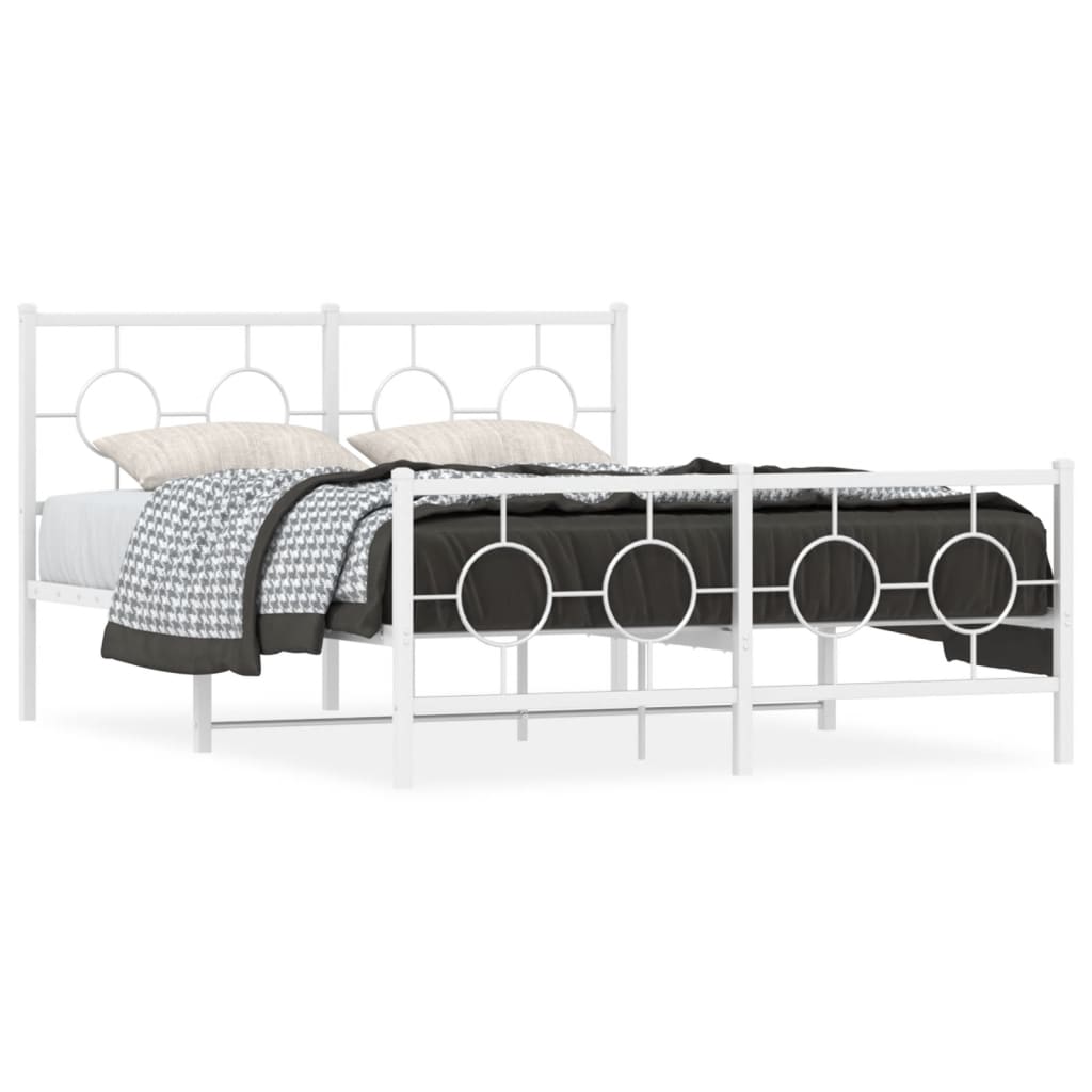 vidaXL Metal Bed Frame without Mattress with Footboard White 140x200cm