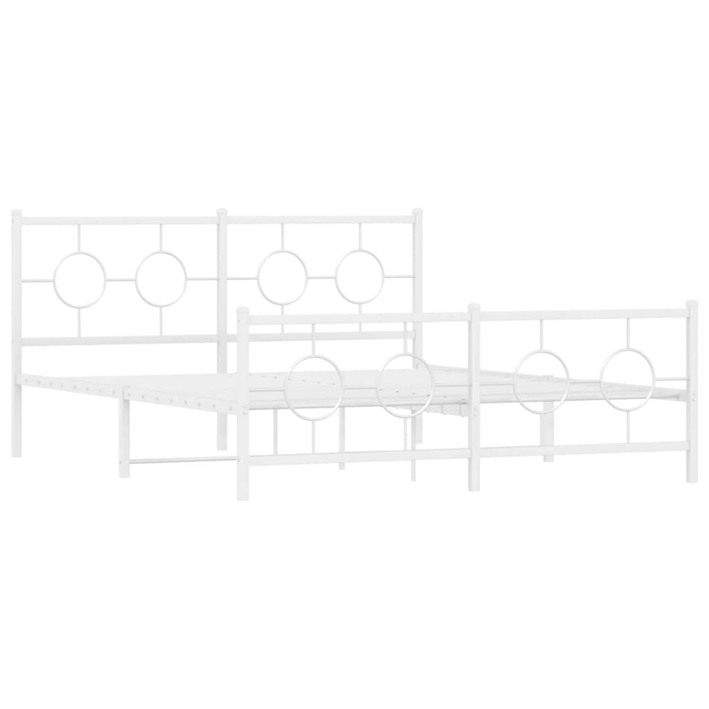 vidaXL Metal Bed Frame without Mattress with Footboard White 150x200cm