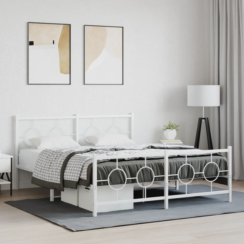 vidaXL Metal Bed Frame without Mattress with Footboard White 150x200cm