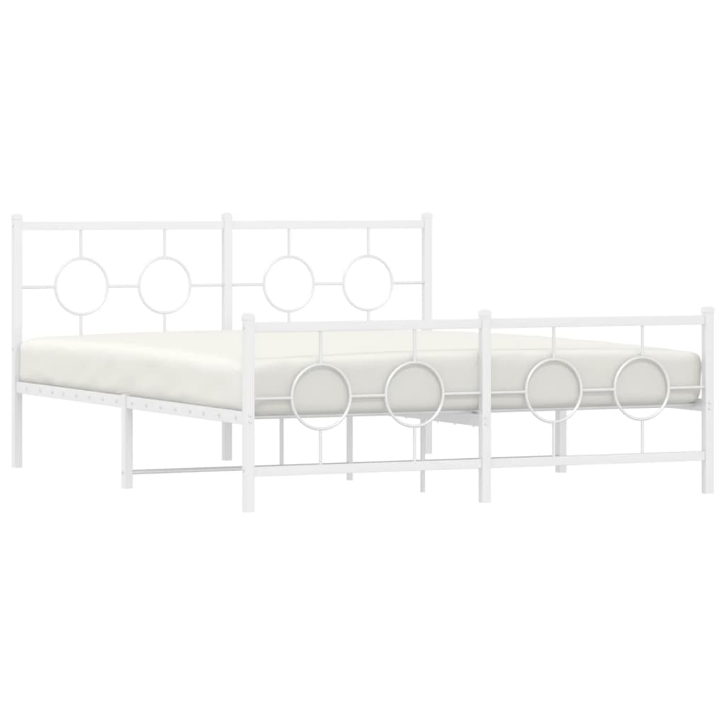 vidaXL Metal Bed Frame without Mattress with Footboard White 150x200cm