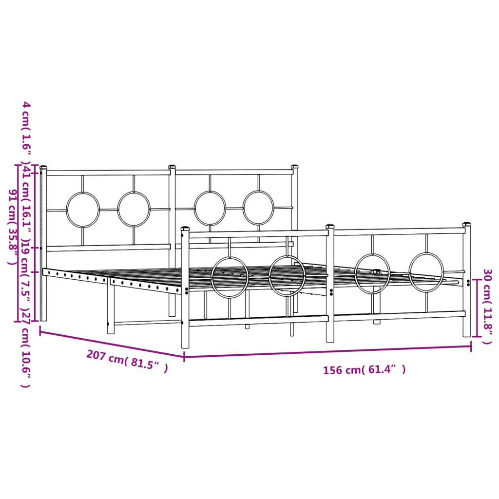 vidaXL Metal Bed Frame without Mattress with Footboard White 150x200cm