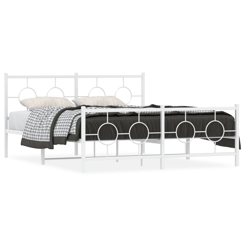 vidaXL Metal Bed Frame without Mattress with Footboard White 150x200cm