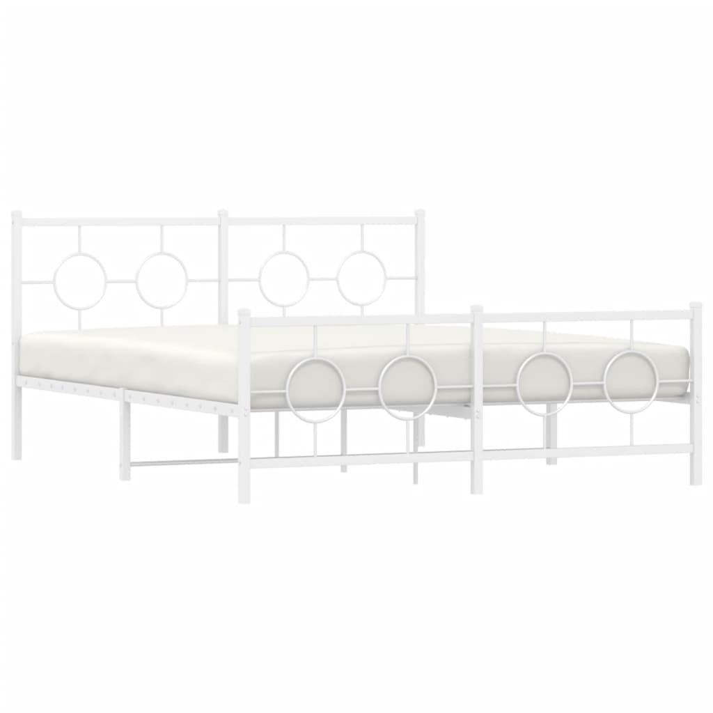 vidaXL Metal Bed Frame without Mattress with Footboard White 160x200cm