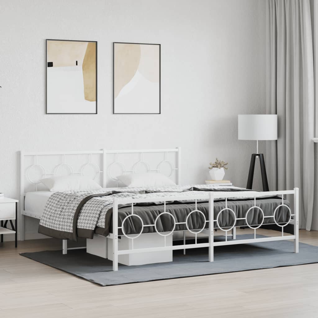 vidaXL Metal Bed Frame without Mattress with Footboard White 180x200cm