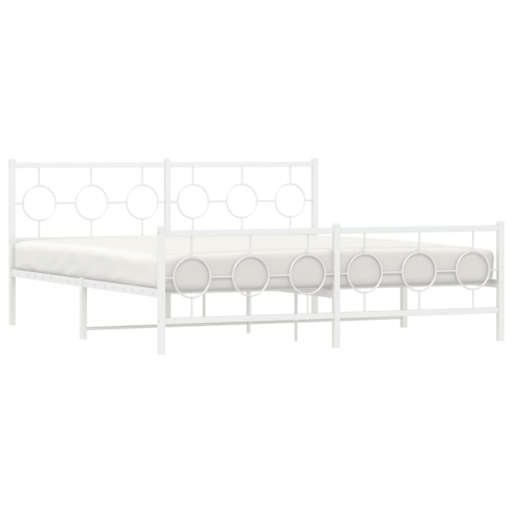 vidaXL Metal Bed Frame without Mattress with Footboard White 180x200cm