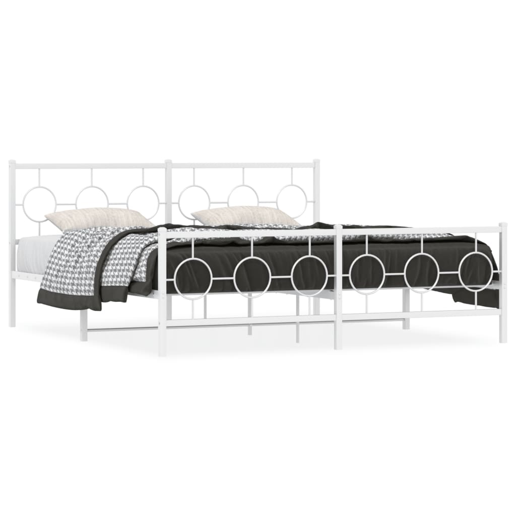 vidaXL Metal Bed Frame without Mattress with Footboard White 180x200cm