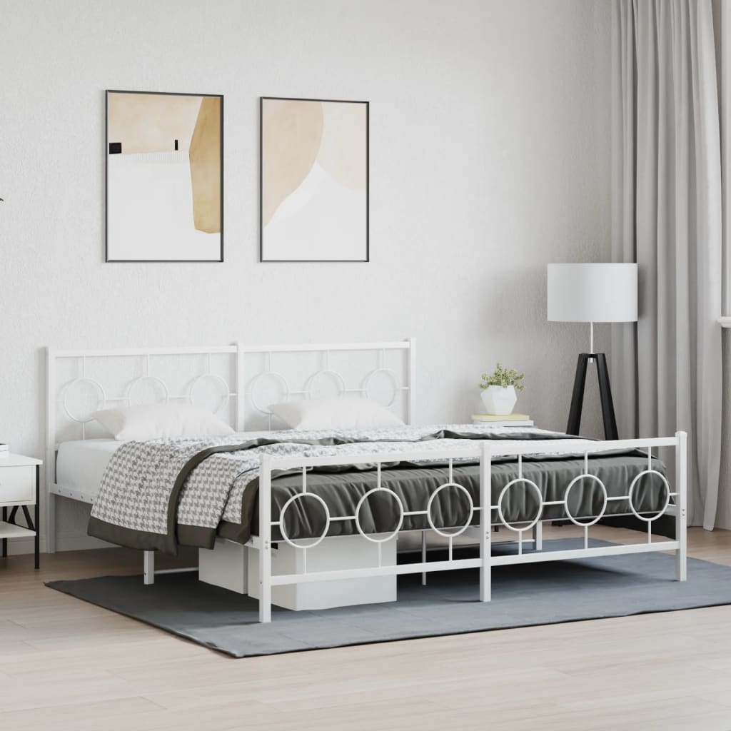 vidaXL Metal Bed Frame without Mattress with Footboard White 183x213cm