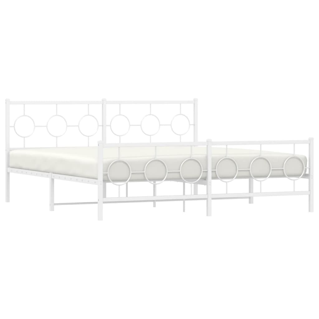 vidaXL Metal Bed Frame without Mattress with Footboard White 183x213cm