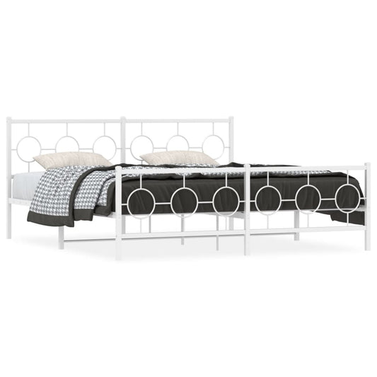 vidaXL Metal Bed Frame without Mattress with Footboard White 183x213cm