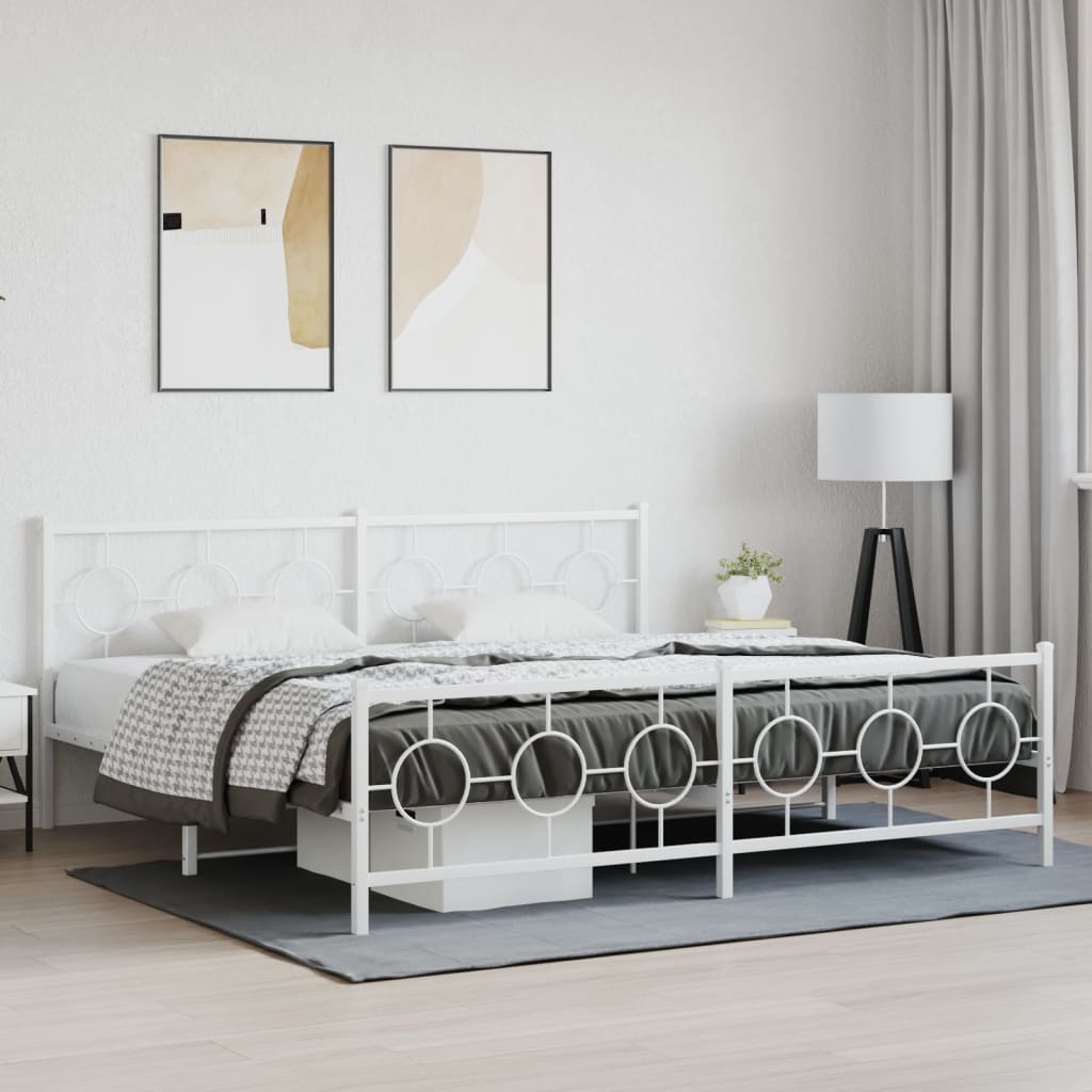 vidaXL Metal Bed Frame without Mattress with Footboard White 193x203cm