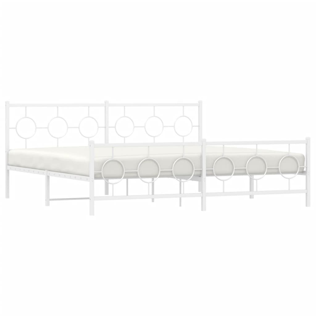 vidaXL Metal Bed Frame without Mattress with Footboard White 193x203cm