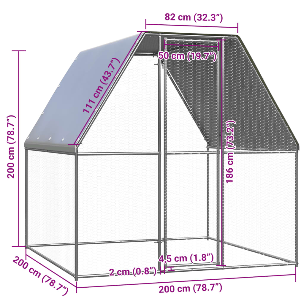 vidaXL Chicken Cage Silver and Grey 2x2x2 m Galvanised Steel