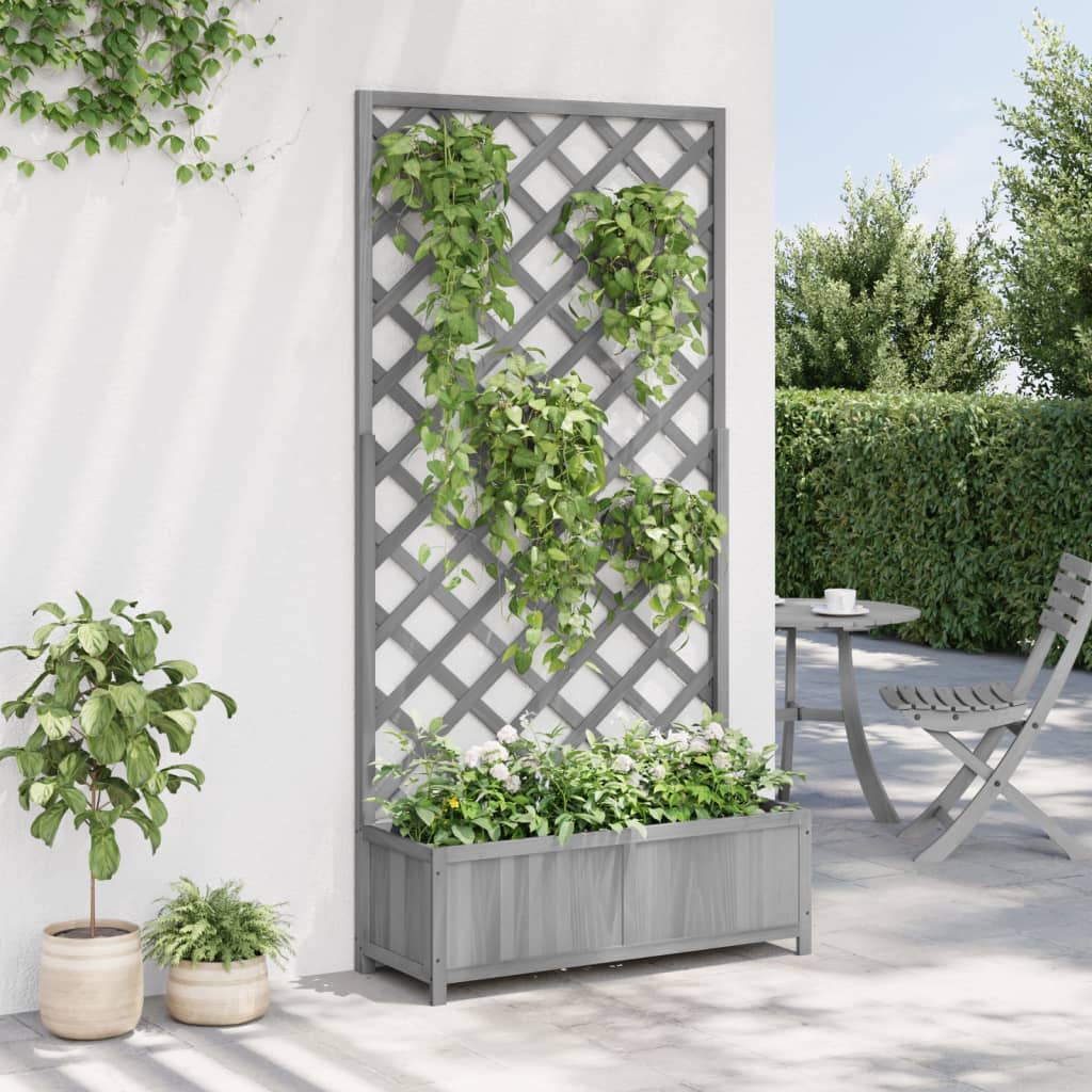 vidaXL Planter with Trellis Grey Solid Wood Fir