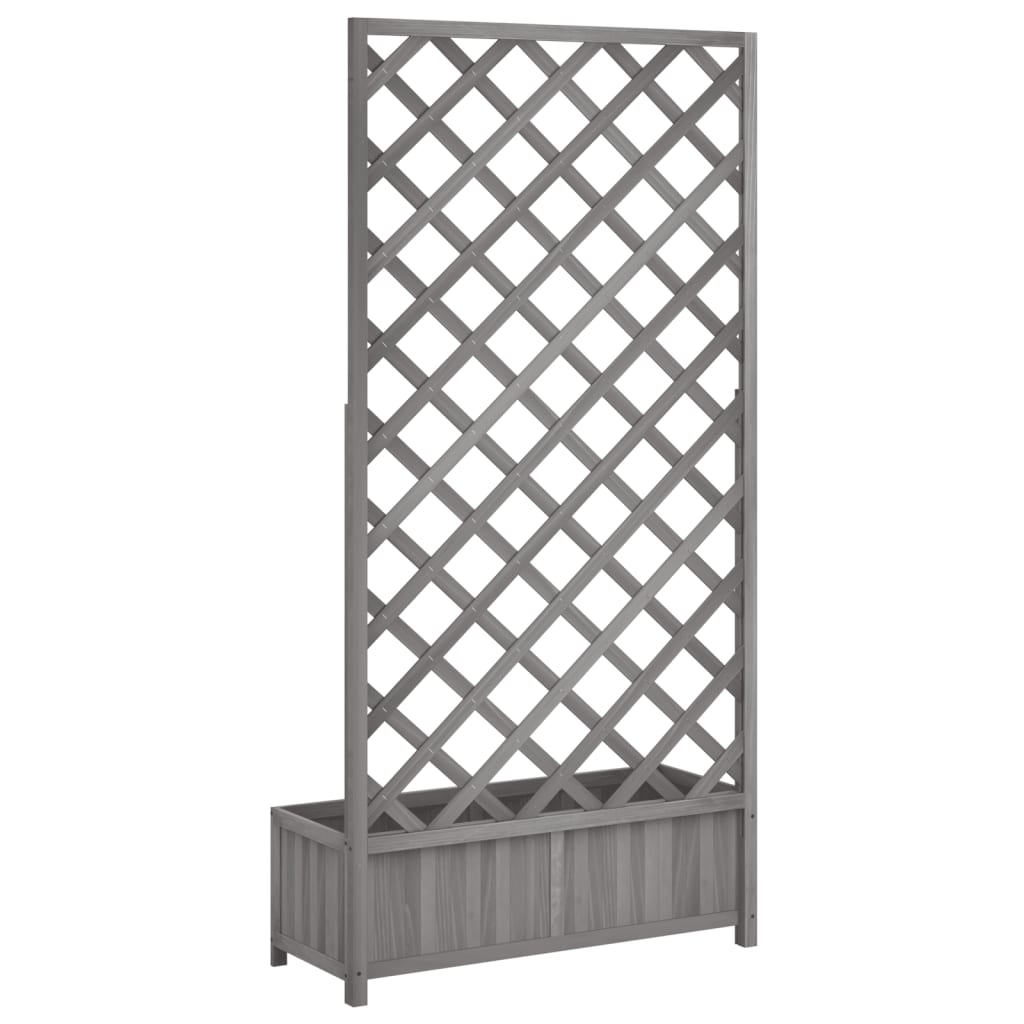 vidaXL Planter with Trellis Grey Solid Wood Fir