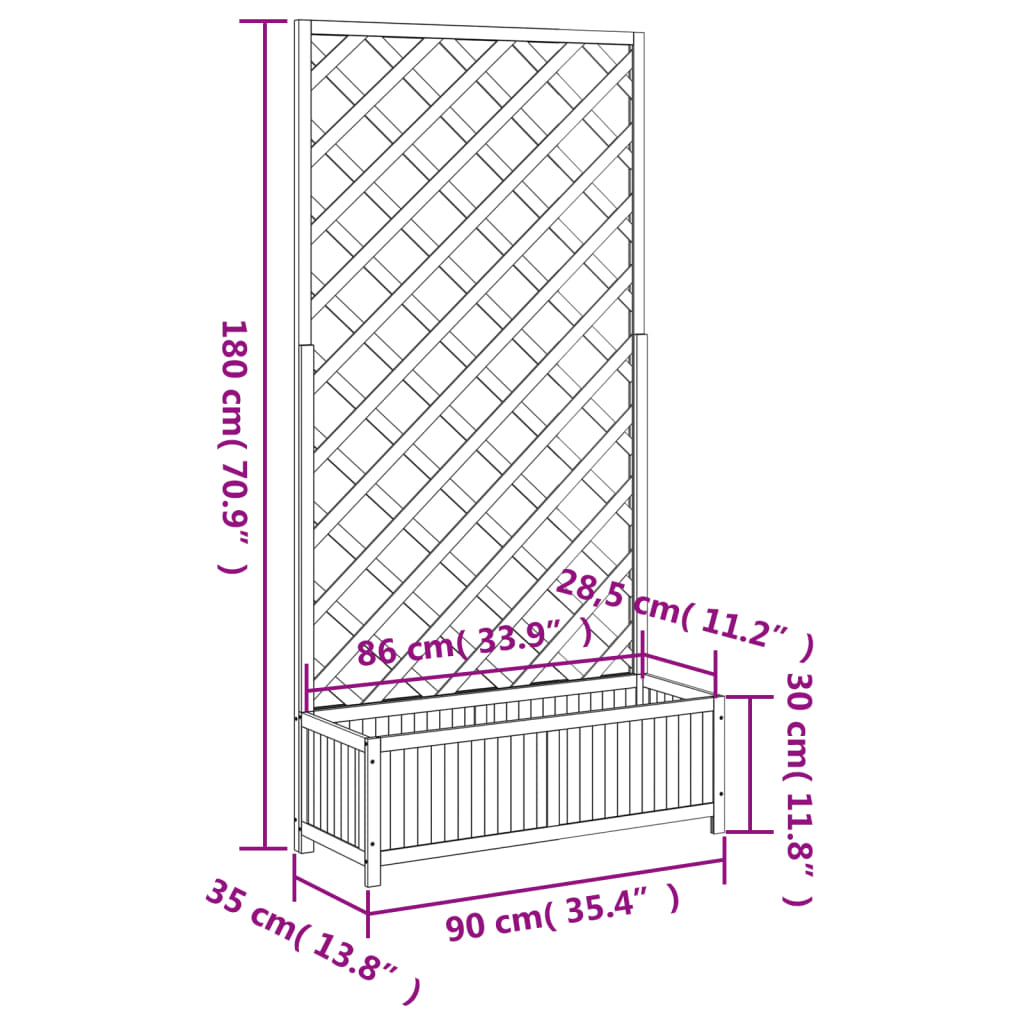 vidaXL Planter with Trellis Grey Solid Wood Fir