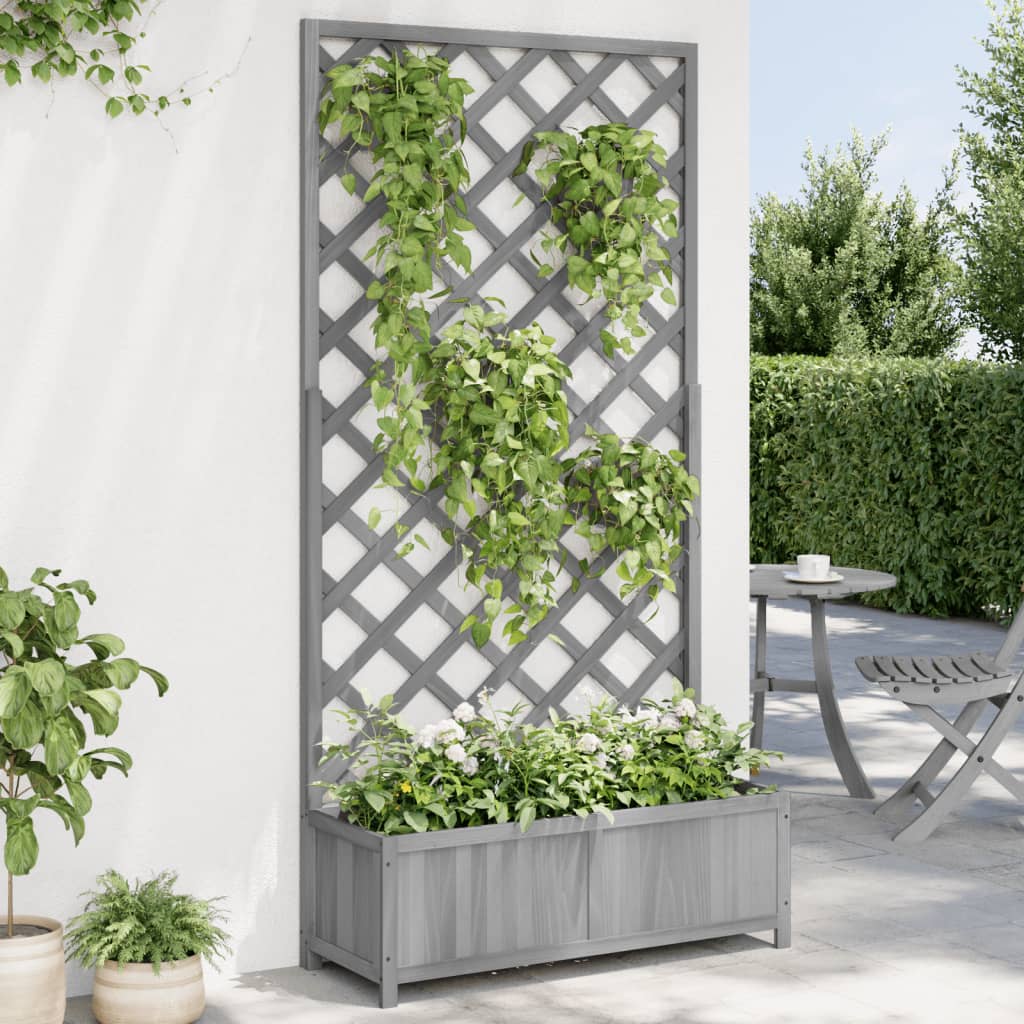 vidaXL Planter with Trellis Grey Solid Wood Fir