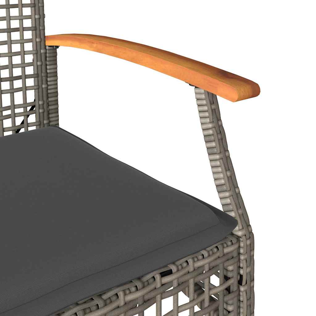 Garden Chairs with Cushions 2 pcs Grey Poly Rattan Acacia Wood