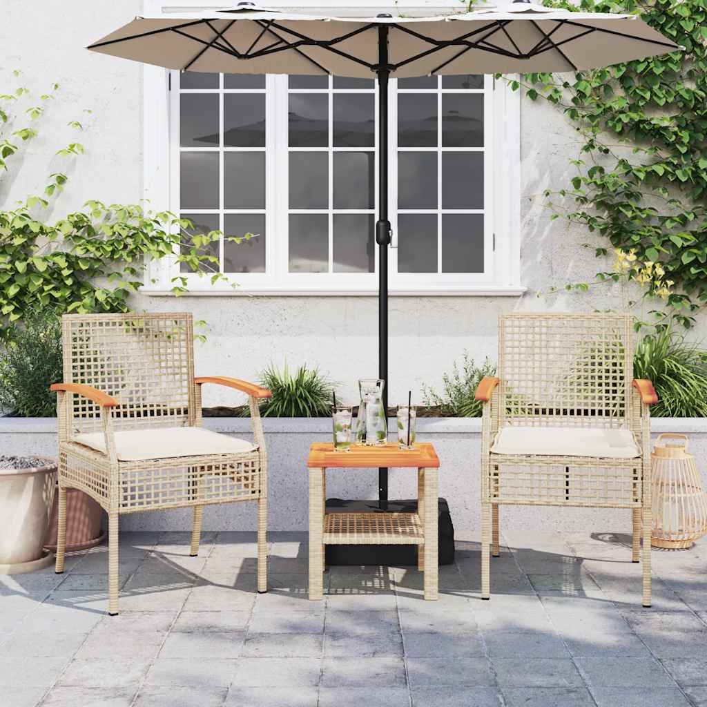 Garden Chairs with Cushions 2 pcs Beige Poly Rattan Acacia Wood