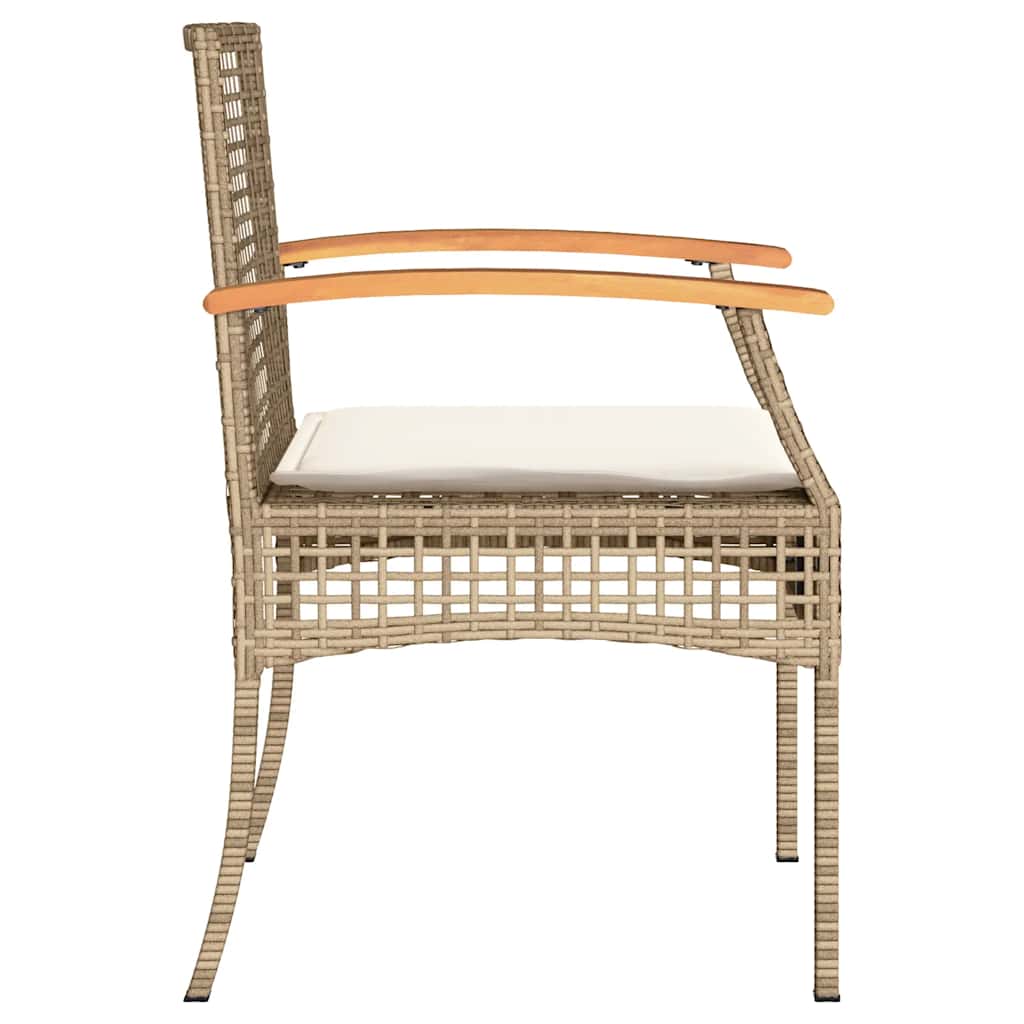 Garden Chairs with Cushions 2 pcs Beige Poly Rattan Acacia Wood