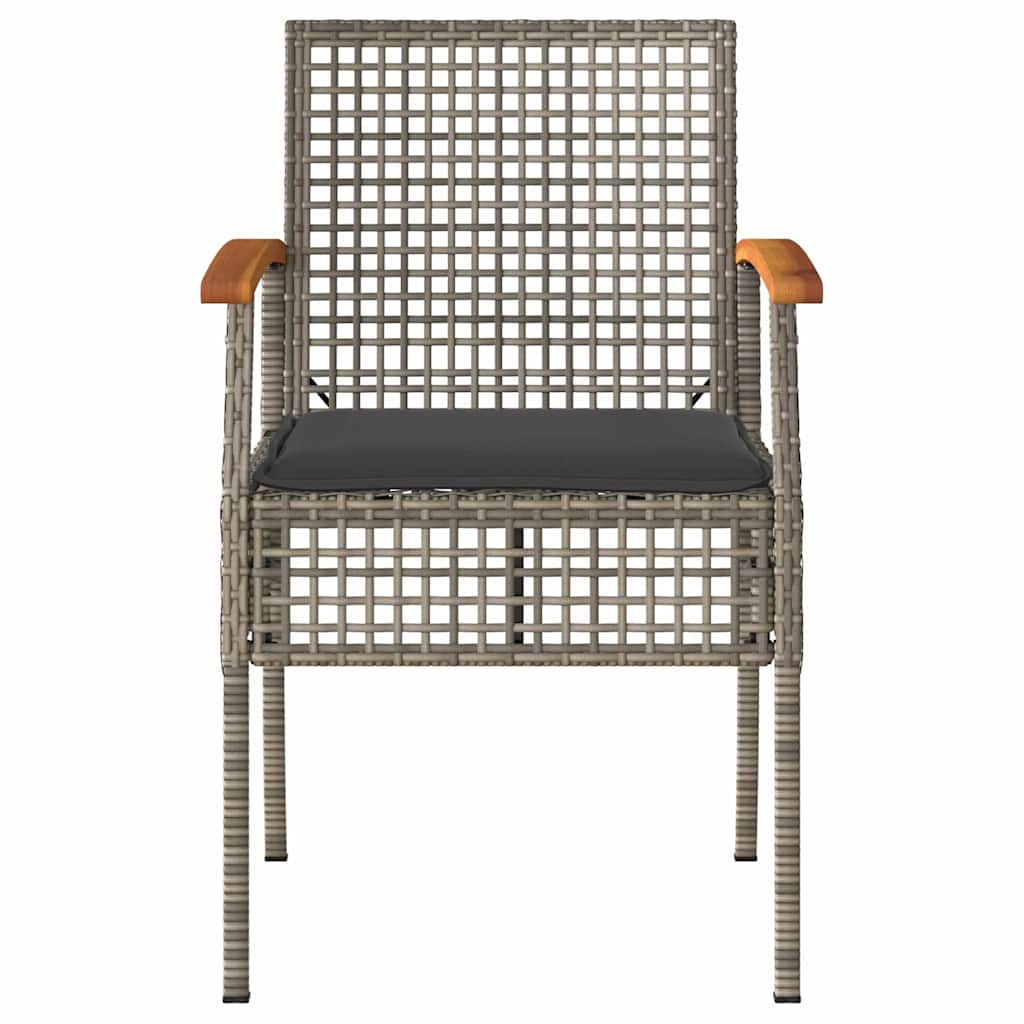 Garden Chairs with Cushions 4 pcs Grey Poly Rattan Acacia Wood