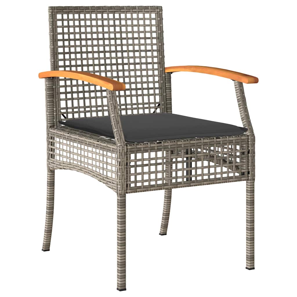 Garden Chairs with Cushions 4 pcs Grey Poly Rattan Acacia Wood