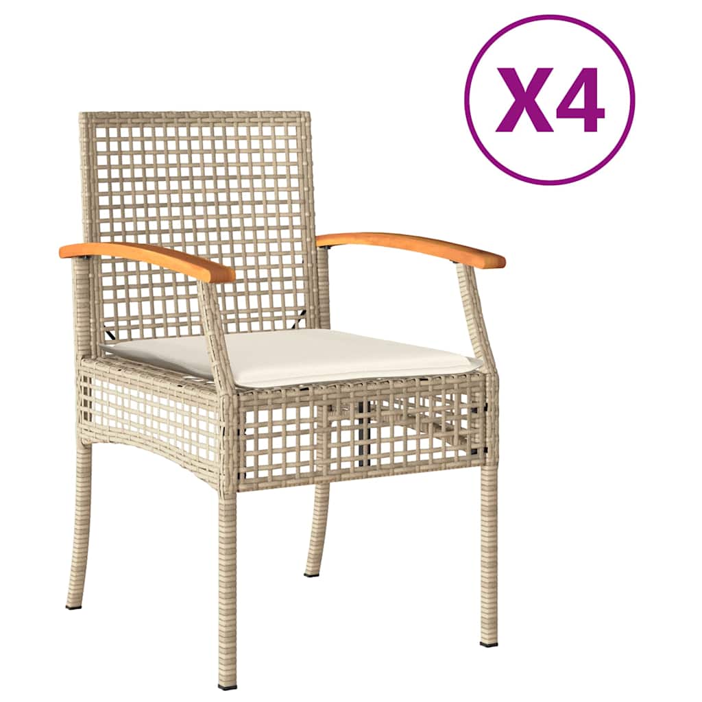 Garden Chairs with Cushions 4 pcs Beige Poly Rattan Acacia Wood