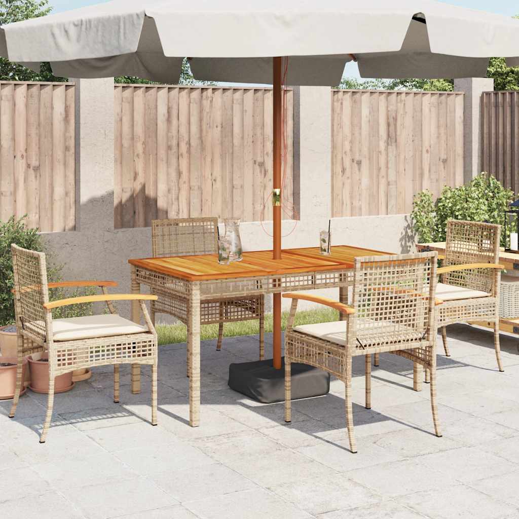 Garden Chairs with Cushions 4 pcs Beige Poly Rattan Acacia Wood
