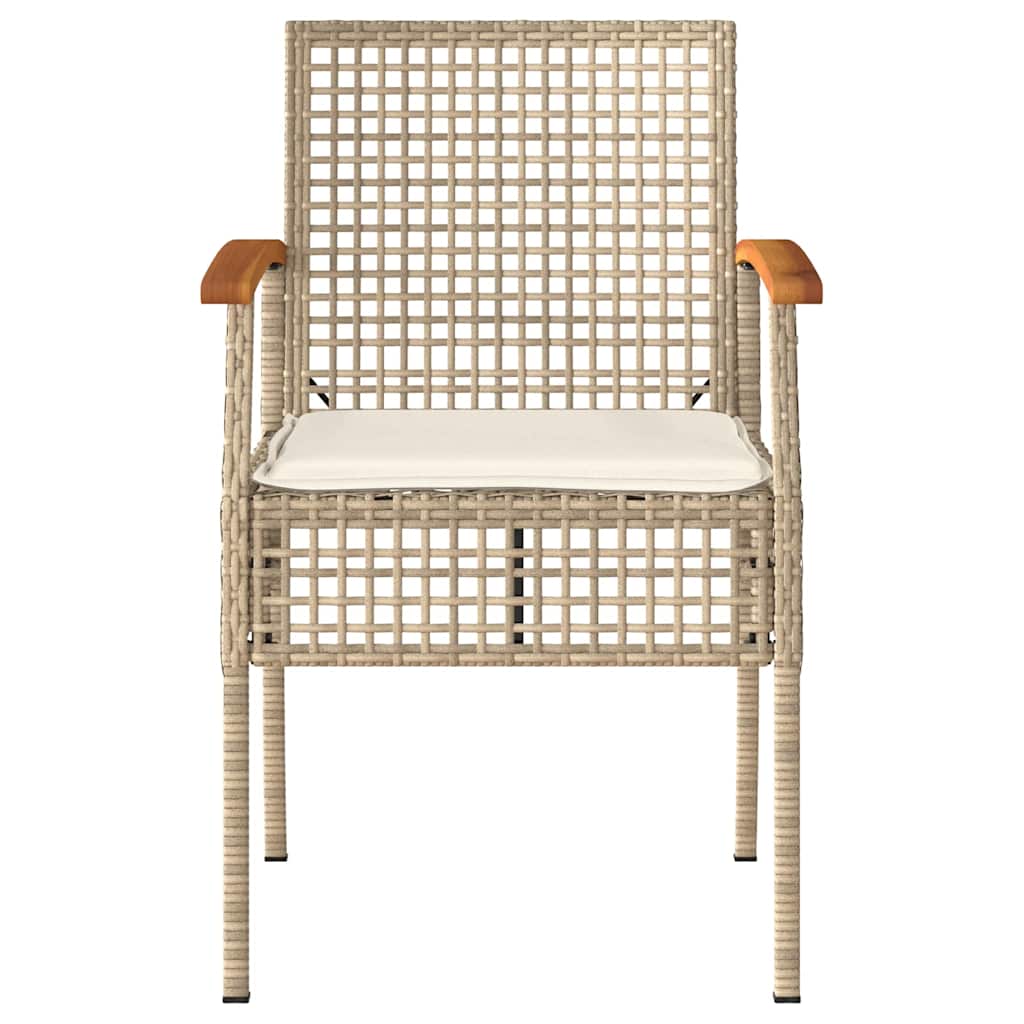 Garden Chairs with Cushions 4 pcs Beige Poly Rattan Acacia Wood