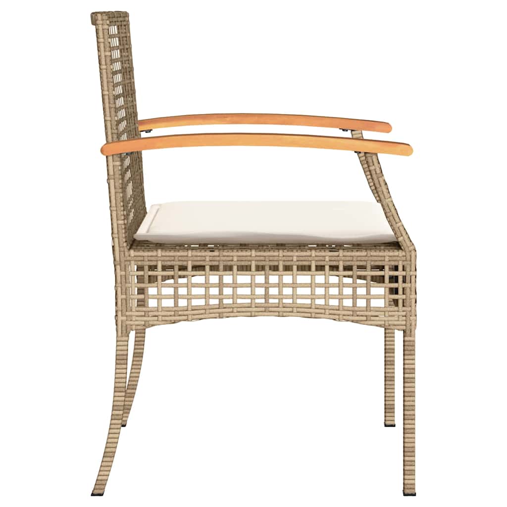 Garden Chairs with Cushions 4 pcs Beige Poly Rattan Acacia Wood