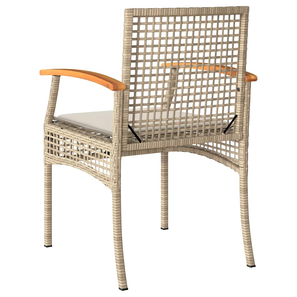 Garden Chairs with Cushions 4 pcs Beige Poly Rattan Acacia Wood