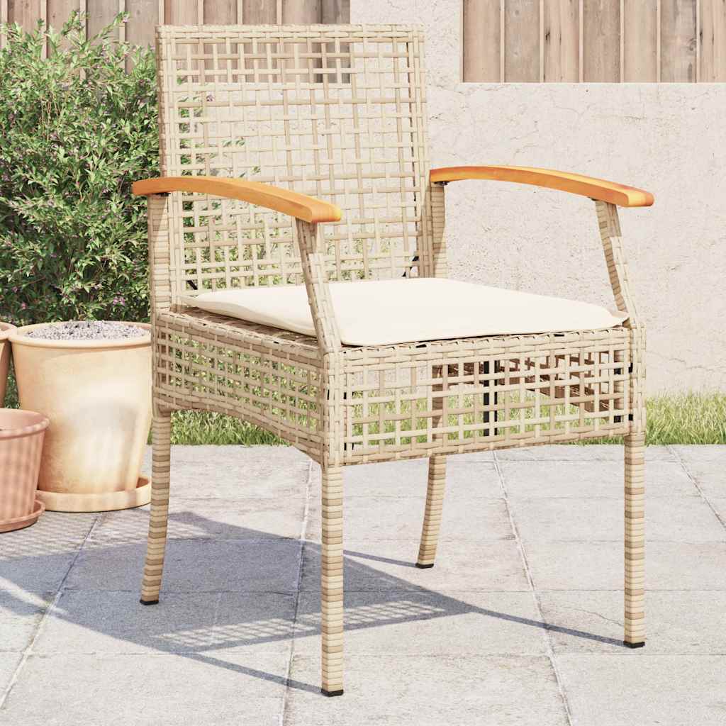 Garden Chairs with Cushions 4 pcs Beige Poly Rattan Acacia Wood