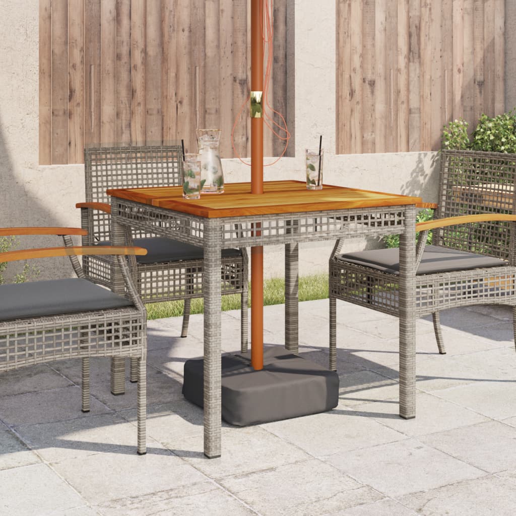 Garden Table Grey 80x80x75 cm Poly Rattan Acacia Wood