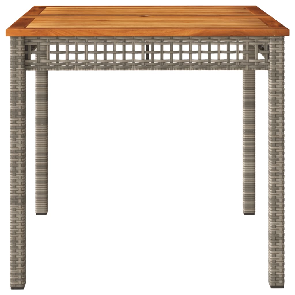 Garden Table Grey 80x80x75 cm Poly Rattan Acacia Wood